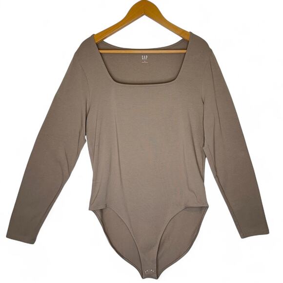 GAP Women's Long-Sleeve Square-Neck Bodysuit Size XL Sedimentary Taupe - Picture 8 of 9